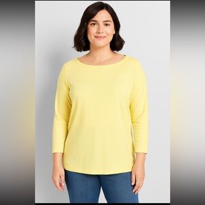 Talbots Women’s Large Petite Yellow Pima Cotton Tee Long Sleeve Bateau Neck NWOT